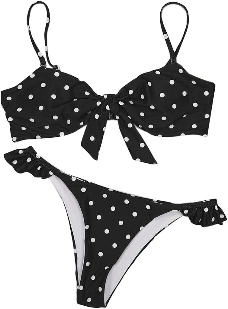 polka dot tie shoulder high waist bikini swimsuit