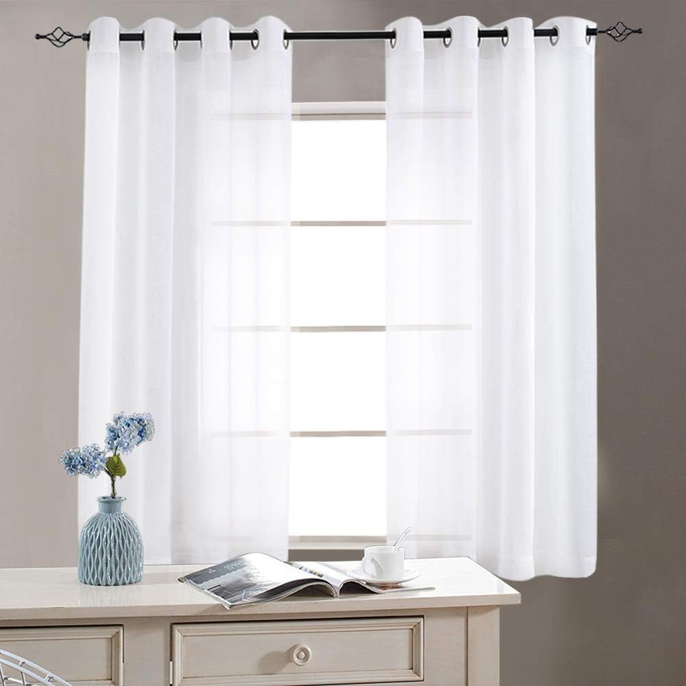Lazzzy Bleach White Sheer Curtains 63 inch Bedroom Grommet Window Curtain Set Living Room Semi Sheers Voile Drapes for Kitchen 2 Panels