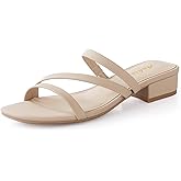 Ankis Black Nude White Strappy Heels Women 1 Inch Low Chunky Block Heel Heeled Sandals Square Open Toe Slip On Slides Mules