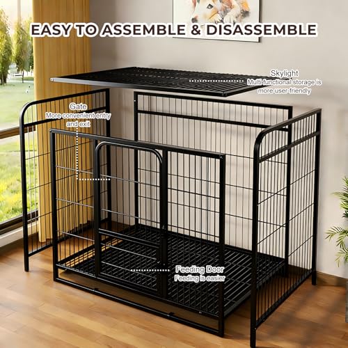 Beauenty Dog Cage, Heavy Duty 95cm Dog Crate, Dog Kennel for Small/Medium/Large Dogs, with Removable Tray, Double Doors with Locks Design with 4 Wheels and Reinforced Baseplate (Black)