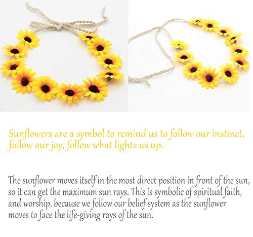 Milacolato 6-12Pcs Handmade Daisies Sunflower Headband Boho Floral Wreath Bridal Headpiece for Wedding Festivals Hair Accessories Yellow