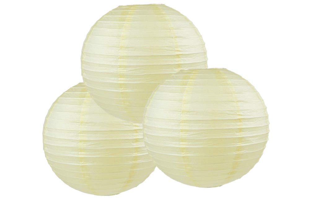 Paper Lanterns Mix Color Packs of 3 Round Paper Lanterns Lampshade Party Decorations (All Ivory/Cream, 14" (35 Cm))