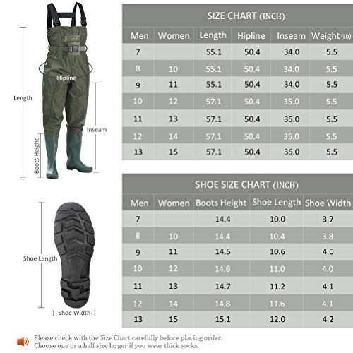 Kingdom Chest Waders Waterproof - Hunting & Fishing Waders with Neoprene Boots, Nylon and PVC Insulated Material (Green, M13/W15)