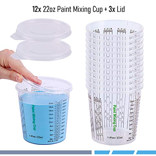 CANOPUS Paint Mixing Cups, Pack of 12 cups with 3 Lids, 22fl oz