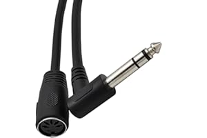 Seadream DIN 5 Pin Female to 6.35mm Male Adapter Cable 8inch 90 Degree Angled 6.35mm 1/4" Jack Plug to 5 PIN MIDI DIN Female 