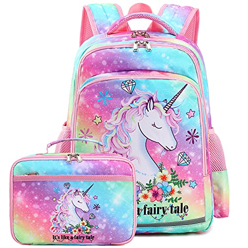Girls Backpack for Kids Preschool Backpack with Lunch Box for Kindergarten Elementary Students