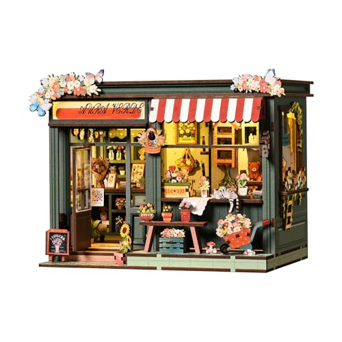 Chinoket Book Nook Kit –Sala de flores Aura Verde(Romance eterno),Puzzle 3D de Madera con Luz LED, Miniatura Creativa para niños y Adultos, Decoración Hogareña y Regalo Original