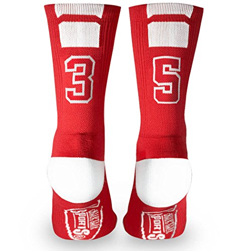 Custom Team Number Crew Socks | Athletic Socks by ChalkTalkSPORTS | Red | 35
