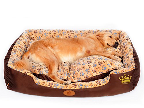 PLS BIRDSONG SweetSpot Bolster Dog Bed (Extra-Large, 35Wx47L - Paw Print Edition), Well-padded, Dog Bed for Large Dogs, Completely Removable Cover with Zipper, Machine Washable