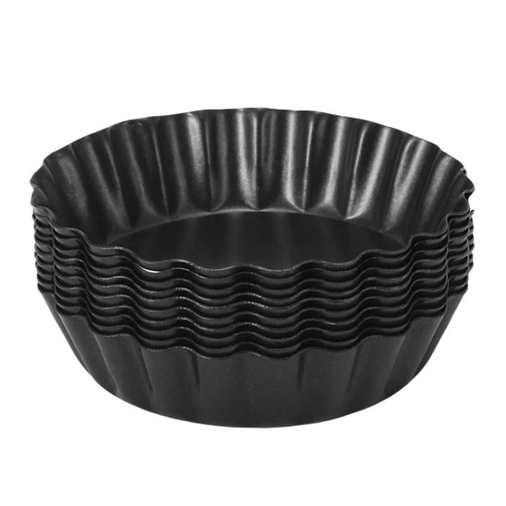 Pvczool Egg Tart Molds, 3Inch Mini Tart Pans Removable Bottom, Cupcake Cake Muffin Mold Tin Pan Baking Tool (10 Pcs)