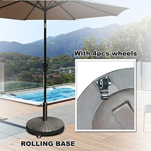 COBANA Patio Umbrella Base with Wheels, HeavyDuty Stand Resin Weights