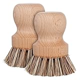 REDECKER Natural Fiber Bristle Pot Brush, Set of 2, Durable Untreated Beechwood Handle, Heat-Resistant Union Fiber Head, Made in Germany