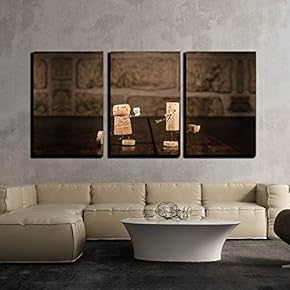 3 Piece Canvas Wall Art - Concept Marriage Proposal with Wine Cork Figures - Modern Home Art Stretched and Framed Ready to Hang - 16"x24"x3 Panels