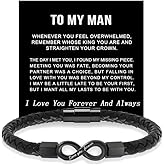 LIU JUN To My Man Infinity Leather Bracelet, Love You Forever Stainless Steel Valentine Birthday Christmas Wristband Gifts Jewelry