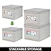 mDesign Large Soft Stackable Fabric Baby Nursery Storage Organizer Holder Bin Box with Front Window/Lid for Child/Kids Bedroom, Playroom, Classroom, Spira Collection, 4 Pack, Taupe/Natural