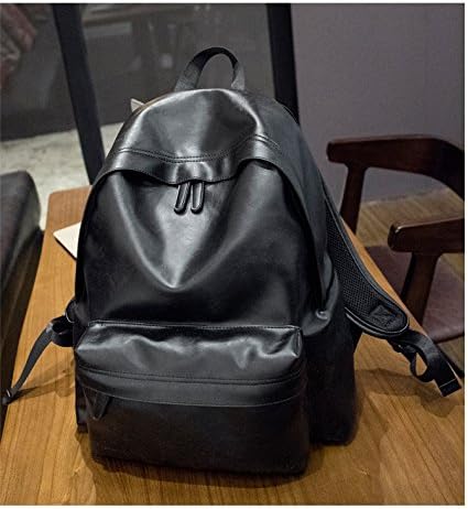 NingDom PU Leather School Backpack Laptop Book-bag Vintage School College Rucksack Bag Black