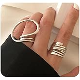 Navirix Chunky Lines Finger Rings Irregular Round Statement Open Knuckle Ring Set for Women Simple Exaggerated Curve Adjustable Jewelry Accessories