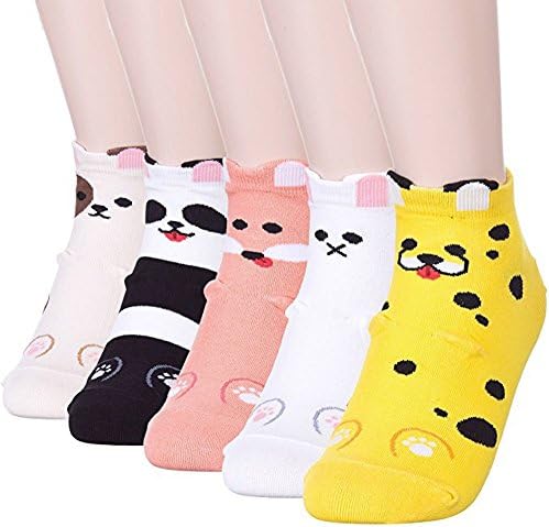 Women's Crew Socks 3-6 Pack by Happytree, Fun Cool Cats Dogs Cartoon Sweet Animal Design Good for Gift Idea One Size Fits All (DotDot 4)