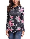 iClosam Women Sweatshirt Casual Cowl Neck Floral Print Long Sleeve Drawstring Tunic Tops