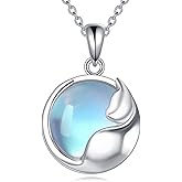 AINFQY Cat Necklace for Women 925 Sterling Silver Moonstone Pendant Necklace Cute Cat Jewelry Gifts