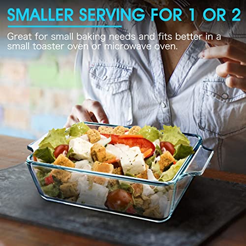 Mini1 QT Rectangular Glass Casserole Dish With Glass Lid, (Single Serving) Glass Bakeware with