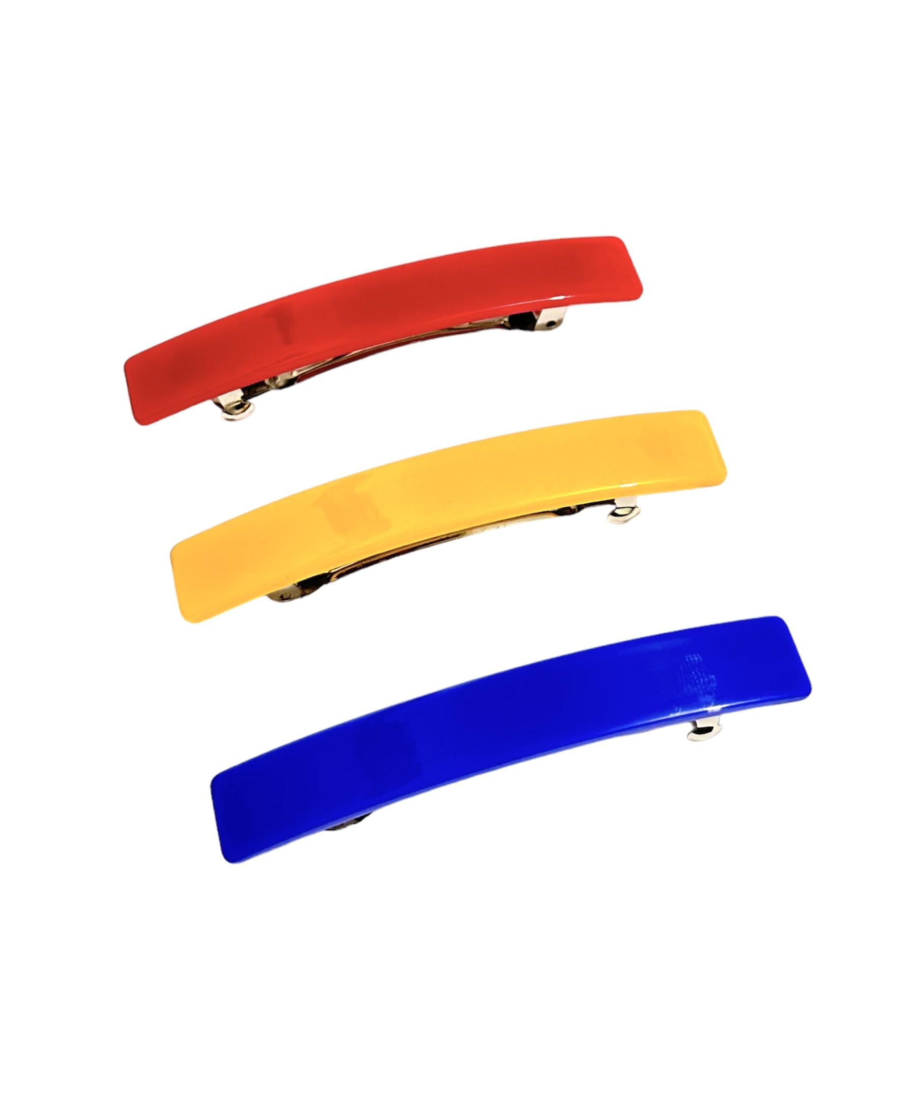 3pcs Large Rectangular French Design Hair Barrette Clip Slides Smooth Elegant Hair Grips Pins Womens Hair Accessories Length 8CM (Yellow, Blue, Red)