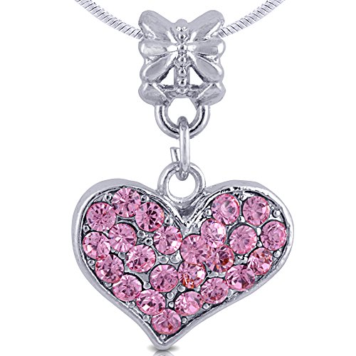 SmitCo LLC Necklaces For Girls, Silver Tone Heart Pendant Necklace with Pink Rhinestones