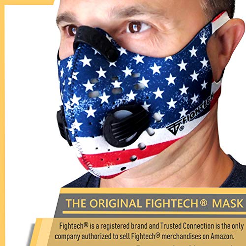FIGHTECH Dust Mask | Mouth Mask Respirator with 4 Carbon Filters for Pollution Pollen Allergy Woodworking Mowing Running | Washable and Reusable Neoprene Half Face Mask (L/USA)