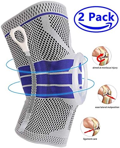 Knee Brace Compression Sleeve, Elastic Knee Wraps Patella Stabilizer with Silicone Gel & Spring Support, Hinged Kneepads Knee Protector for Meniscus Tear Arthritis Running Men Women - Large