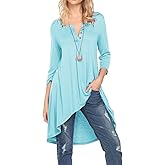 Naggoo Womens 3/4 Sleeve Button V Neck High Low Loose Fit Casual Long Tunic Tops Tee Shirts S-3XL