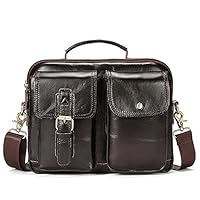 LIEOAGB Men Small Shoulder Bag Leather Messenger Bag for Fit 11 Laptop Crossbody Bag-Coffee-OneSize