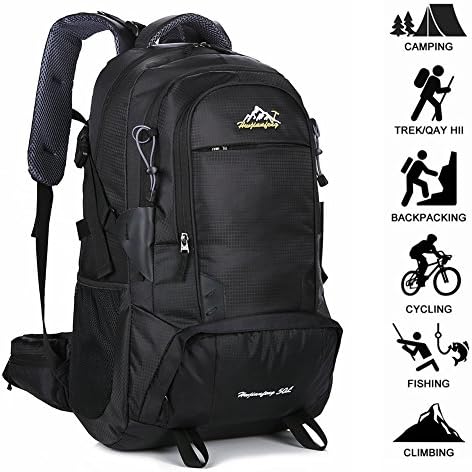 Newpurslane 50L Mens Outdoor Waterproof Breathable Sports Backpack Travel Hiking Camping Rucksack Bike Bag With Rain Cover Best Holiday Gifts (Black)