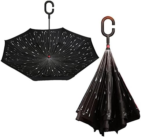 Xerhnan Inverted Double-Layer Waterproof Straight Umbrella, Self-Standing &amp; C-Shape Handle &amp; Carrying Bag for Free Hands, Inside-Out Folding for Car Use