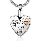 RIMZVIUX Urn Necklace for Ashes Stainless Steel Cremation Keepsake Jewelry for Ashes Women-No Longer By My Side Forever in My Heart
