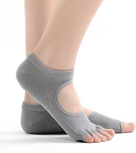 Huluwa Yoga Socks Non-Slip Skid Pilates Socks for Women, Comfortable and Breathable Half Toe Socks for Yoga, Pilates, Barre or Fitness, Gray