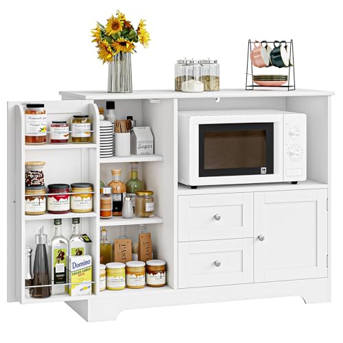 NEBULYN Alacenas para Cocina, Alacenas para Despensa con 2 Cajón, Gran Capacidad, Mueble Aparador para Sala de Estar, Comedor, Oficina, 100X40X82CM(Blanco)