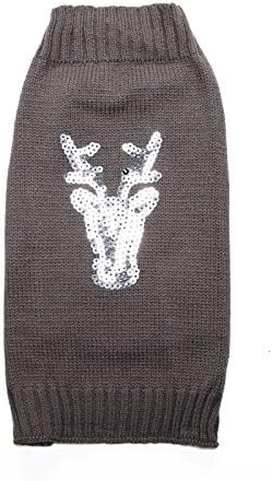 Dorapocket Pet Christmas Tree Knitting Pattern Clothing Big Dog Sweater Plush Ball Cool Sunglasses Snowman Coat Snowflake Scarf Play Clown Holiday Outfit Elk Scales Embroidered Jersey Shirt,Grey XXS