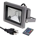 Annstory LED 10W Waterproof Indoor Outdoor Flood Spot Light with RGB Remote, Ground Wire Connection, 4 Flashing Model and 16 Colors