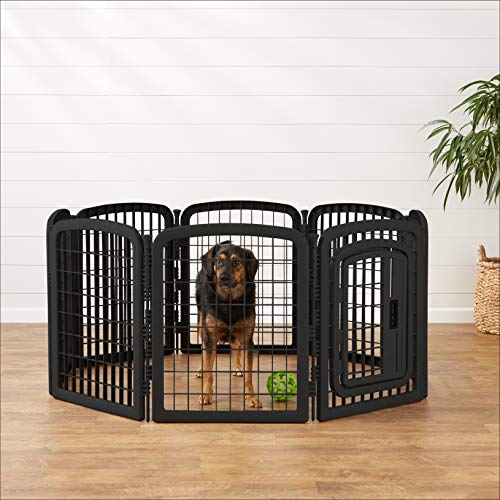 AmazonBasics 8-Panel Plastic Pet Pen Fence Enclosure With Gate - 59 x 58 x 28 Inches, Black - Thumbnail 2