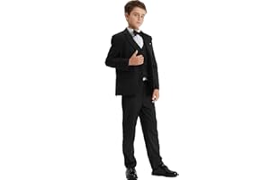 A&J DESIGN Boys 4-Piece Formal Suit Set with Jacket, Vest, Pants and Bowtie 6-18 Years