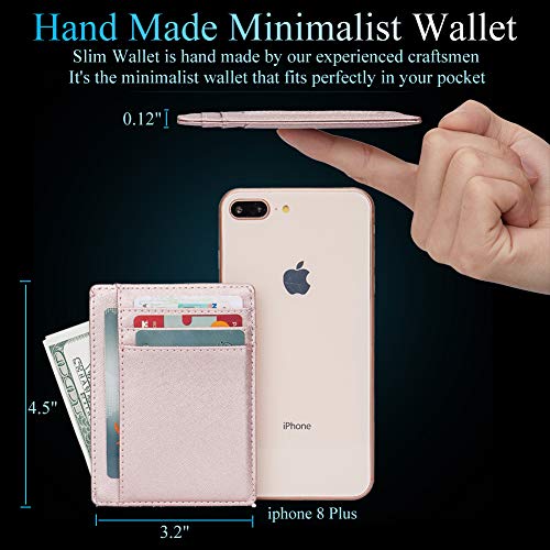 Linscra Small Genuine Leather RFID Blocking Minimalist Wallet Credit ID Card Holder Travel Slim Pocket Wallet Money Clip Men Women, Blue - Thumbnail 4