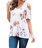 Lovaru Women's Plus Size Fashion Cold Shoulder Floral Tunics Top Blouse Pink 3XL