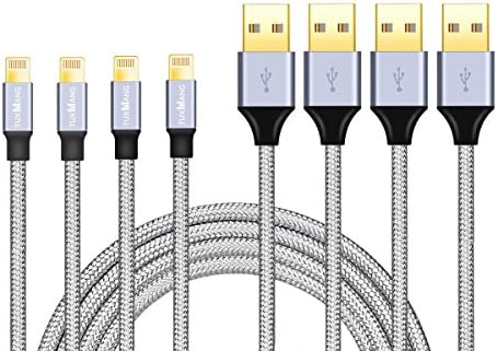 TUXWANG Lightning Cable 6ft Nylon Braided iPhone Cable Lightning Connector to Data Syncing Cord and Fast Charging Cable for iPhone 8/8plus/X/7/7plus/6plus/6s/6s+/5/5s/SE, iPad (4Pack, Silver)
