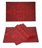 UniqHome Placemates Set of 4 Washable PVC Placemats for Dining Table Heat Insulation Stain Resistan Non-Slip Kitchen Table Mats Easy to Clean (Red)