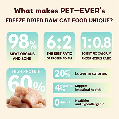 PETEVER Freeze Dried Raw Cat Food 96 Raw Meat High Protein Low