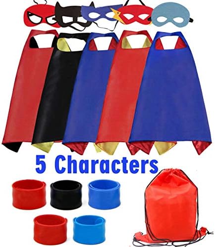 Dress up Costume Cape & Mask with Drawstring Backpack & Wristbands for Kids Birthday Party