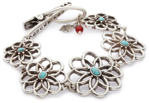 Lucky Brand Cahuilla Tribe Silver-Tone Carved Flower Bracelet