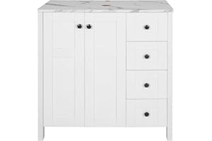 Puluomis 32 Inches Bathroom Vanity, Modern Stand Pedestal Cabinet, Wood White Fixture, Without Mirror