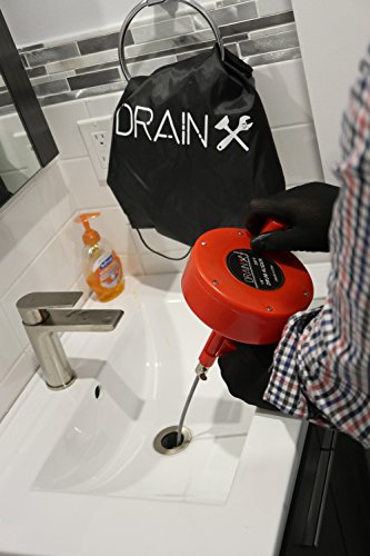 Plumbing Snake Drain Auger | 25-Ft Drain Snake Cable with Work Gloves and Storage Bag