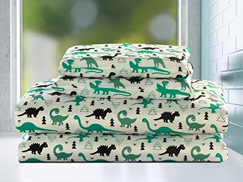 Dinosaur Twin Size 3 Piece Sheet Set Microfiber Kids Boys Bedding, Green and Black